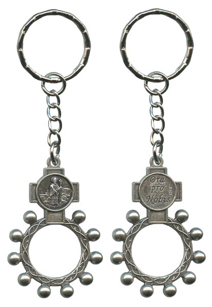 St.Patrick and Ora Pro Nobis (Pray for Us) Basco Rosary Ring Keychain