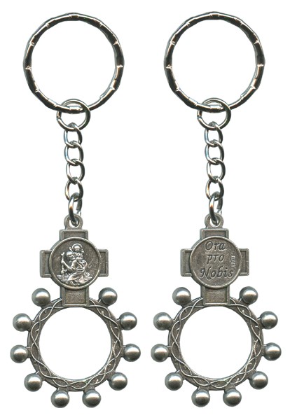 St.Christopher and Ora Pro Nobis (Pray for Us) Basco Rosary Ring Keychain