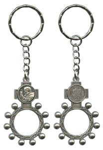 Padre Pio and Ora Pro Nobis (Pray for Us) Basco Rosary Ring Keychain