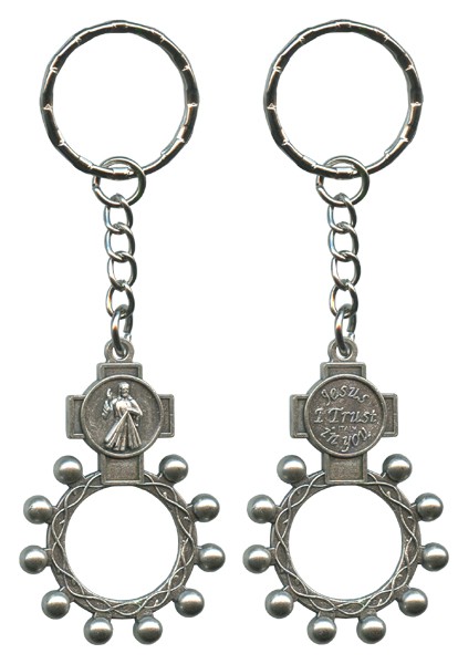 Divine Mercy and Jesus I Trust in You Basco Rosary Ring Keychain