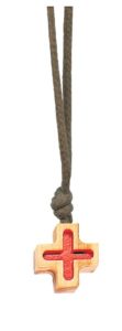 Olive Wood Cross with Engraved Red