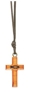 Olive Wood Cross with Fish