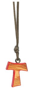 Olive Wood Tau Cross with Red Edges