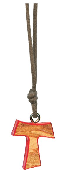 Olive Wood Tau Cross with Red Edges