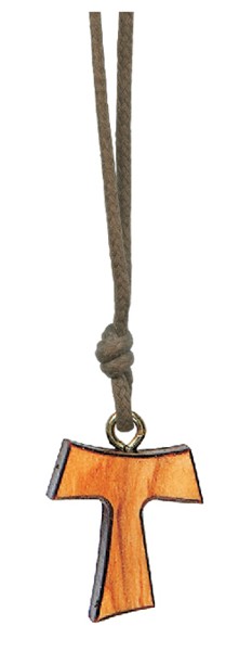 Olive Wood Tau Cross with Black Edges