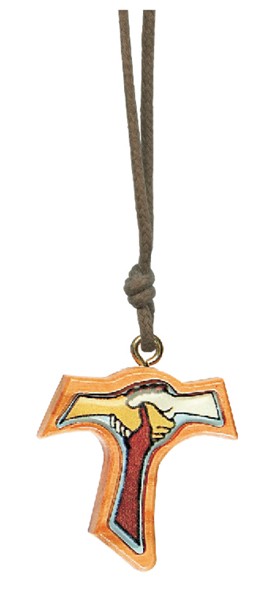 Olive Wood Tau Cross with Resin 3 Hands Inlay