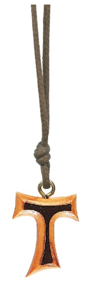 Olive Wood Tau Cross with Relief Brown