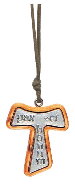 Olive Wood Tau Cross with Metal Tau Cross Inlay Engraved