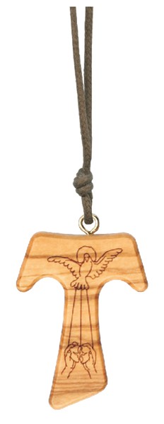 Olive Wood Tau Cross with Holy Spirit