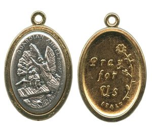 Guardian Angel / Pray for Us Two Toned Oval Medal