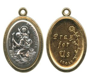 St.Christopher / Pray for Us Two Toned Oval Medal