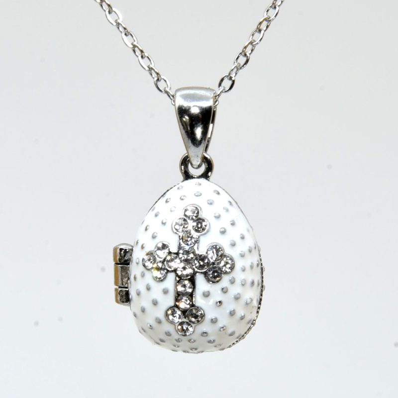 White Mini locket egg pendant+chain - Gift boxed - Code: LFA-4