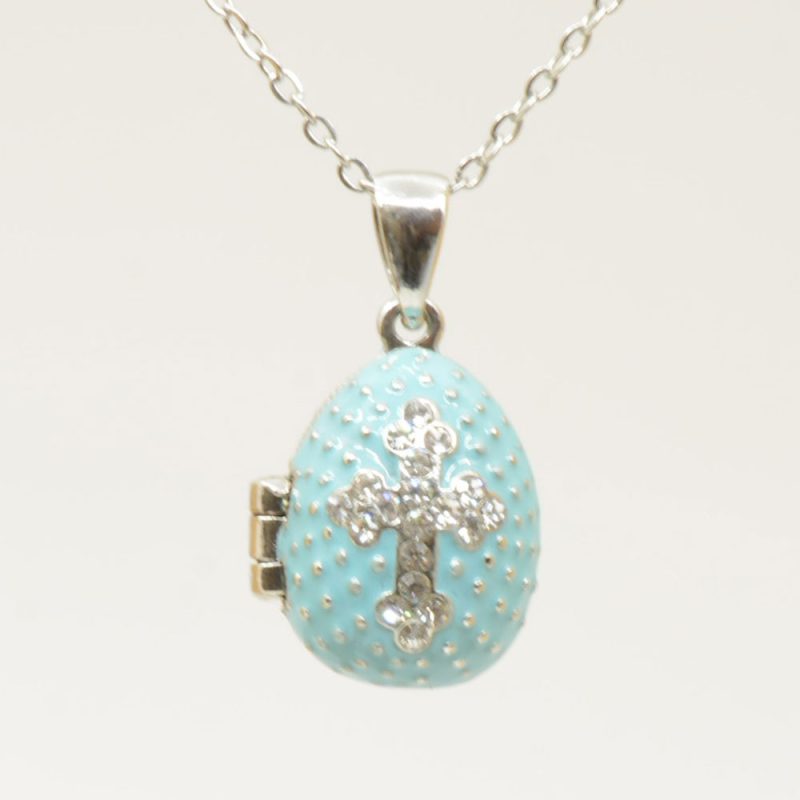 Aqua Mini locket egg pendant+chain - Gift boxed - Code: LFA-7