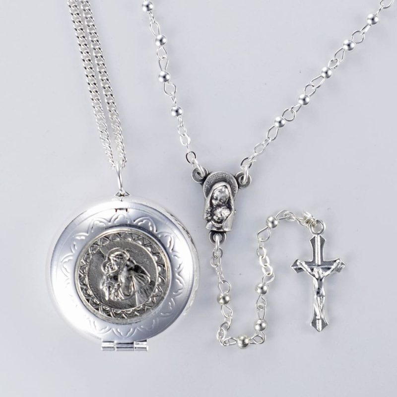 Alpacca necklace Rosary with clasp in Alpacca Metal locket box with chain : Code RE28AL-AT - minimum purchase 4 pcs. Made in Italy
