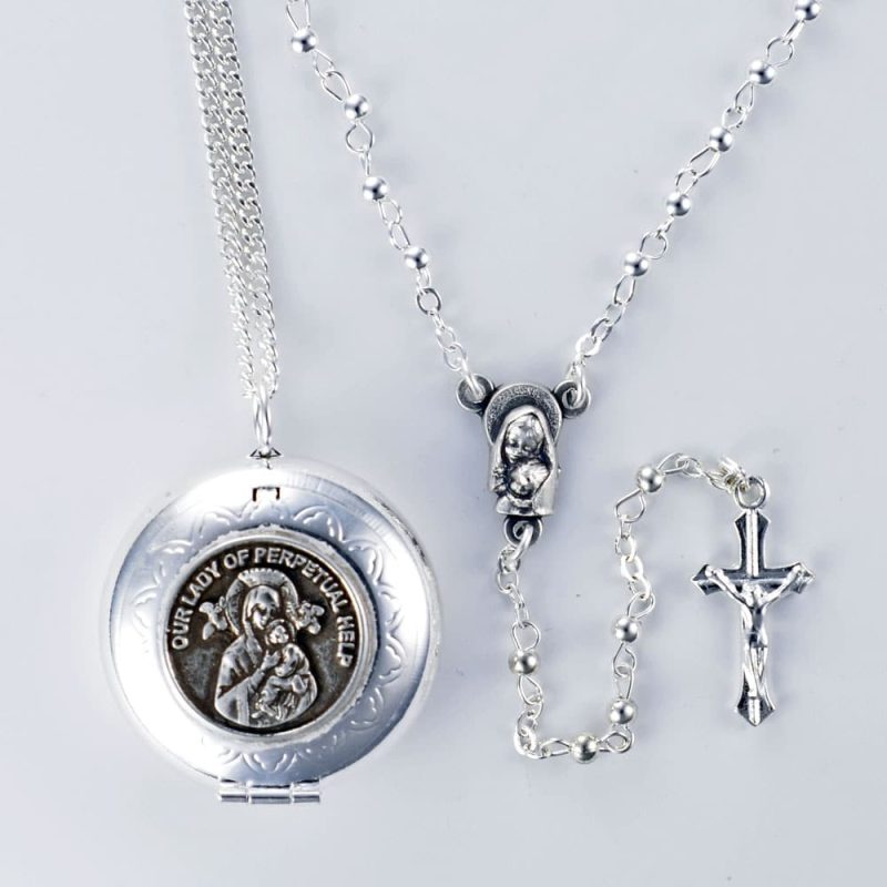Alpacca necklace Rosary with clasp in Alpacca Metal locket box with chain : Code RE28AL-PPH - minimum purchase 4 pcs. Made in Italy