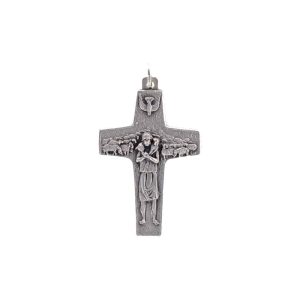 LLG352 Good Shepherd cross, 41 mm (1 5/8 inch), metal devotional cross, Made in Italy, silver-tone finish