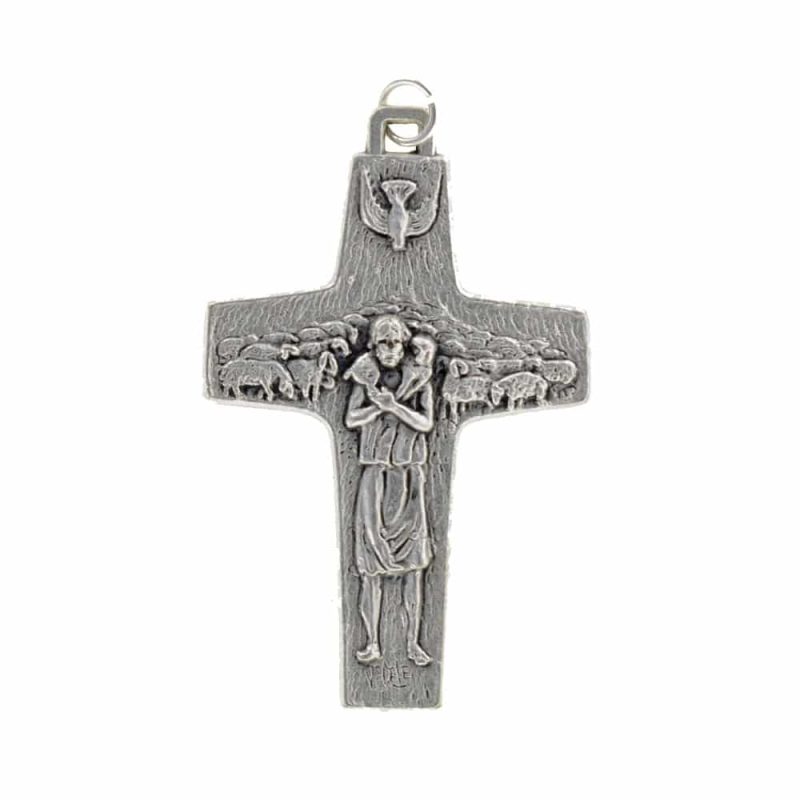 LLG353 – Good Shepherd Cross Pendant, 52 mm (2 3/64"), Silver Tone, Made in Italy – Inspired by Pope Francis