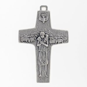 LLG354 – Good Shepherd Cross Pendant, 75 mm (2 61/64"), Silver Tone, Made in Italy – Inspired by Pope Francis