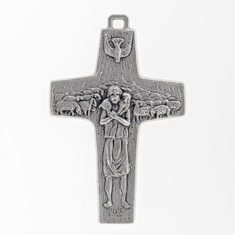 LLG354 – Good Shepherd Cross Pendant, 75 mm (2 61/64"), Silver Tone, Made in Italy – Inspired by Pope Francis