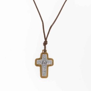 LLG366 – 35 mm Good Shepherd Cross Pendant in Olive Wood and Metal with Cord, Made in Italy