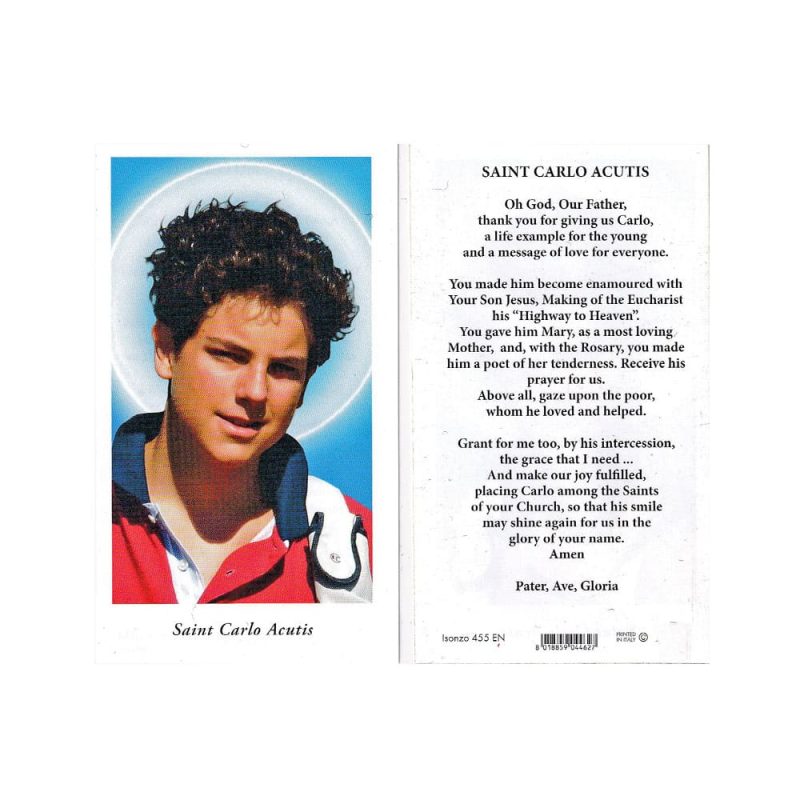PE-ISO455E - Carlo Acutis English Prayer Card | 6x10 cm (2 3/8" x 3 15/16") | Made in Italy | Pack of 100