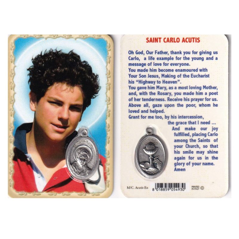PM-ACE Carlo Acutis English Medal Card – 2 11/64"x3 11/32" (55x85 mm) | Made in Italy | Pack of 10
