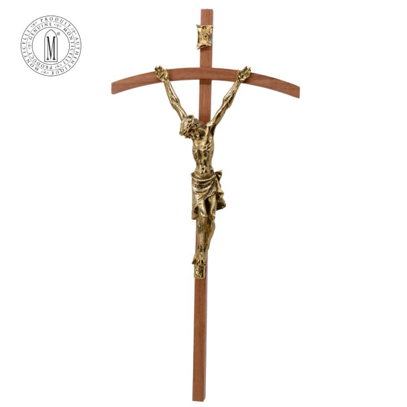 Kevazingo Wood Crucifix 36 cm Gold-Plated Pewter Corpus Made in Italy