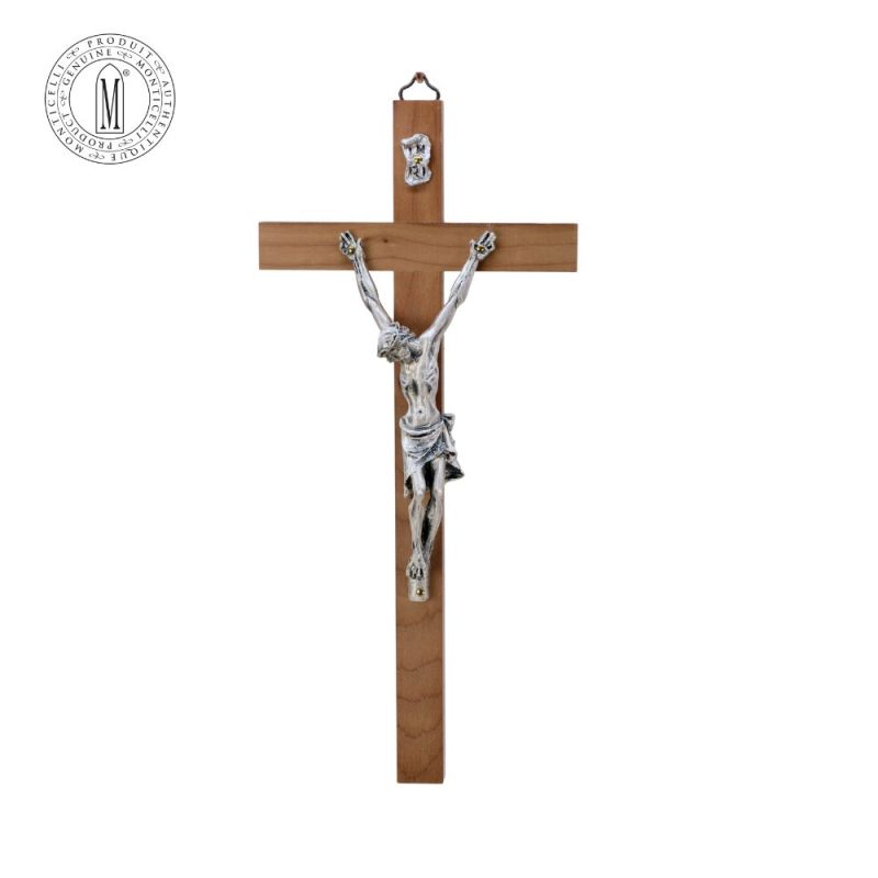 Walnut Wood Crucifix 25 cm Silver-Plated Pewter Corpus Made in Italy