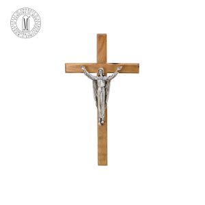 Solid Olive Wood Cross 20 cm Silver-Plated Pewter Risen Christ Made in Italy