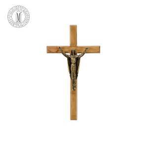 Solid Olive Wood Cross 20 cm Bronze-Plated Pewter Risen Christ Made in Italy