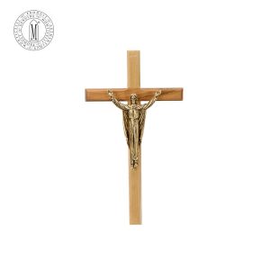 Solid Olive Wood Cross 20 cm Gold-Plated Pewter Risen Christ Made in Italy
