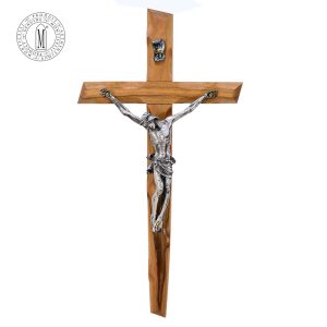 Olive Wood Crucifix Silver-Plated Pewter Corpus Made in Italy