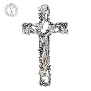 Pewter Crucifix Grape and Wine Motif Silver-Plated Made in Italy