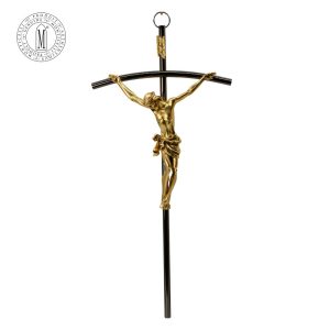 Metal Crucifix 35 cm Steel Gray Cross Gold-Plated Pewter Corpus Made in Italy