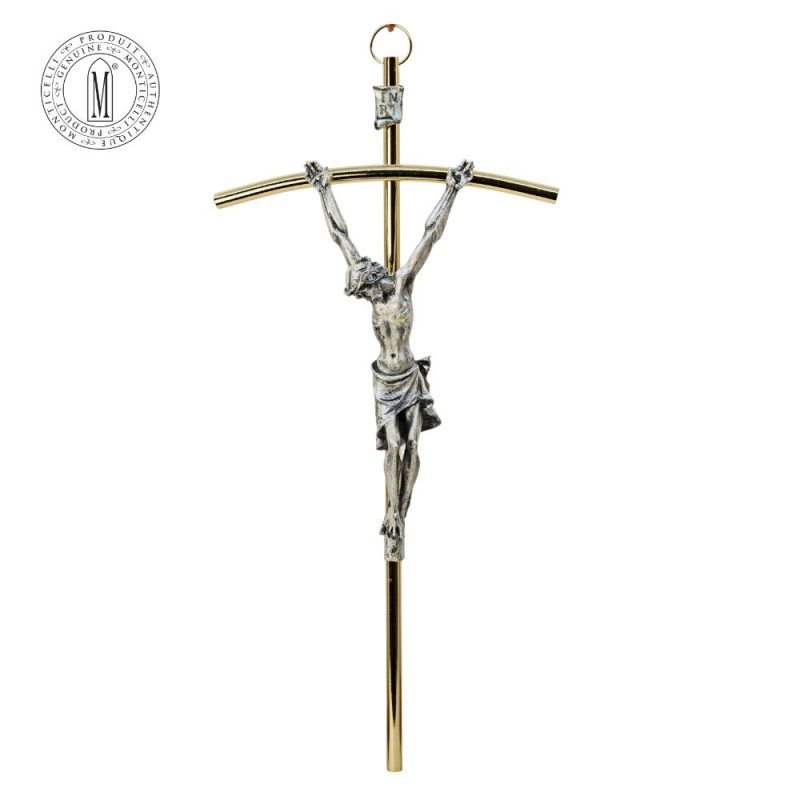 Metal Crucifix 35 cm Gold Cross Silver-Plated Pewter Corpus Made in Italy