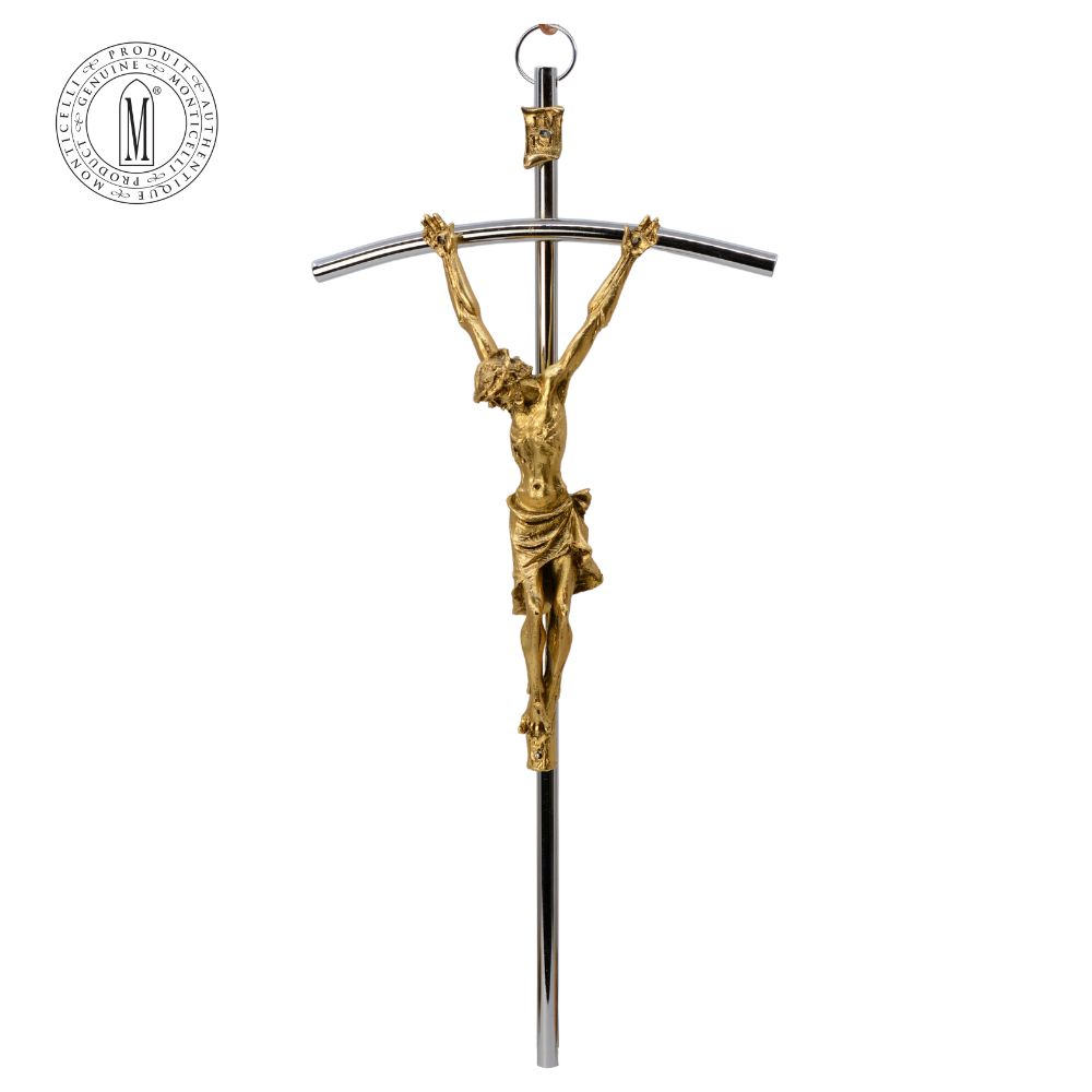 Metal Crucifix 35 cm Silver Cross Gold-Plated Pewter Corpus Made in Italy
