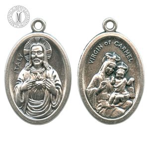 SHJ + Mount Carmel (Scapular) Medal in oxidized metal, 22 mm (⅞"), Made in Italy, minimum order 6 pcs.