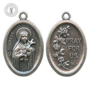 MB10D - St. Therese Medal, Oxidized Metal, 22 mm (7/8"), Made in Italy