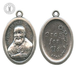 MB99E - St. Francis de Sales Medal, Oxidized Metal, 22 mm (7/8"), Made in Italy