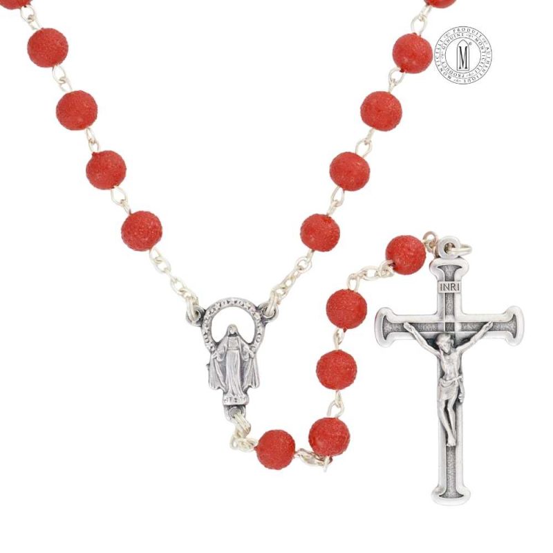 Rosary RN132-10 Ruby hammered Moonstone (glass) mm.6 - Length cm.47-18½. Made in Italy - Minimum order 4 pcs.