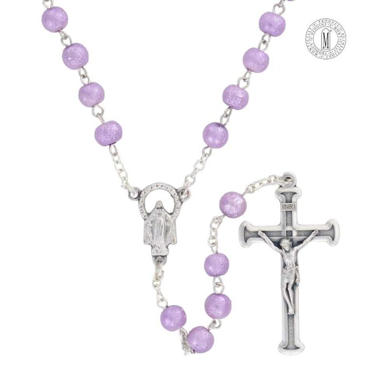 Rosary RN132-16 Amethyst hammered Moonstone (glass) mm.6 - Length cm.47-18½. Made in Italy - Minimum order 4 pcs.