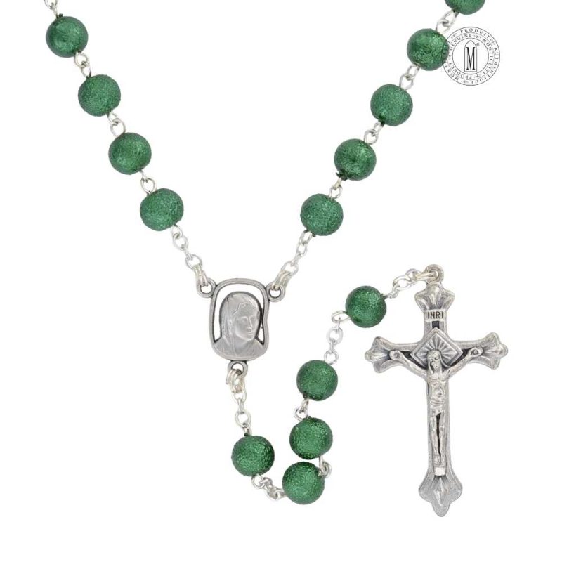 Rosary RN132-17 emerald hammered Moonstone (glass) bead mm.6 - Length cm.47-18½". Made in Italy - Minimum order 4 pcs.