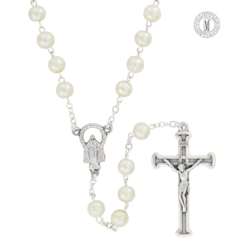 Rosary RN132-4 white hammered Moonstone (glass) mm.6 - Length cm.47-18½. Made in Italy - Minimum order 4 pcs.