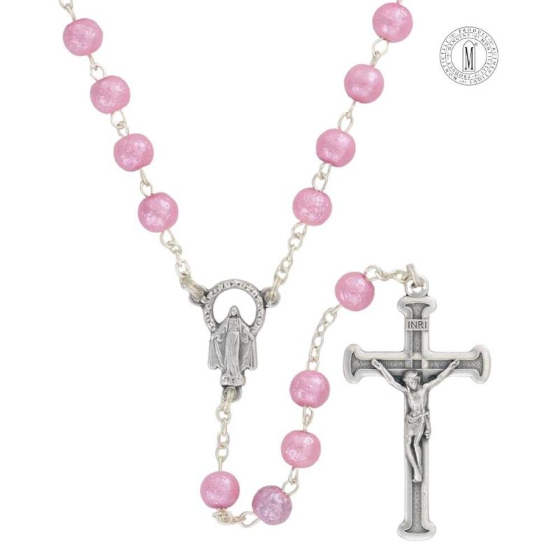 Rosary RN132-6 rose hammered Moonstone (glass) mm.6 - Length cm.47-18½. Made in Italy - Minimum order 4 pcs.