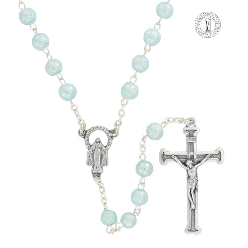 Rosary RN132-7 Aqua hammered Moonstone (glass) mm.6 - Length cm.47-18½. Made in Italy - Minimum order 4 pcs.