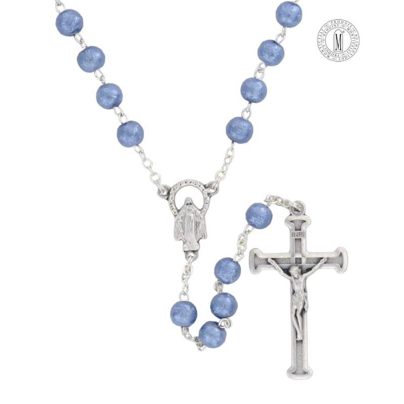 Rosary RN132-8 cobalt hammered Moonstone (glass) mm.6 - Length cm.47-18½. Made in Italy - Minimum order 4 pcs.
