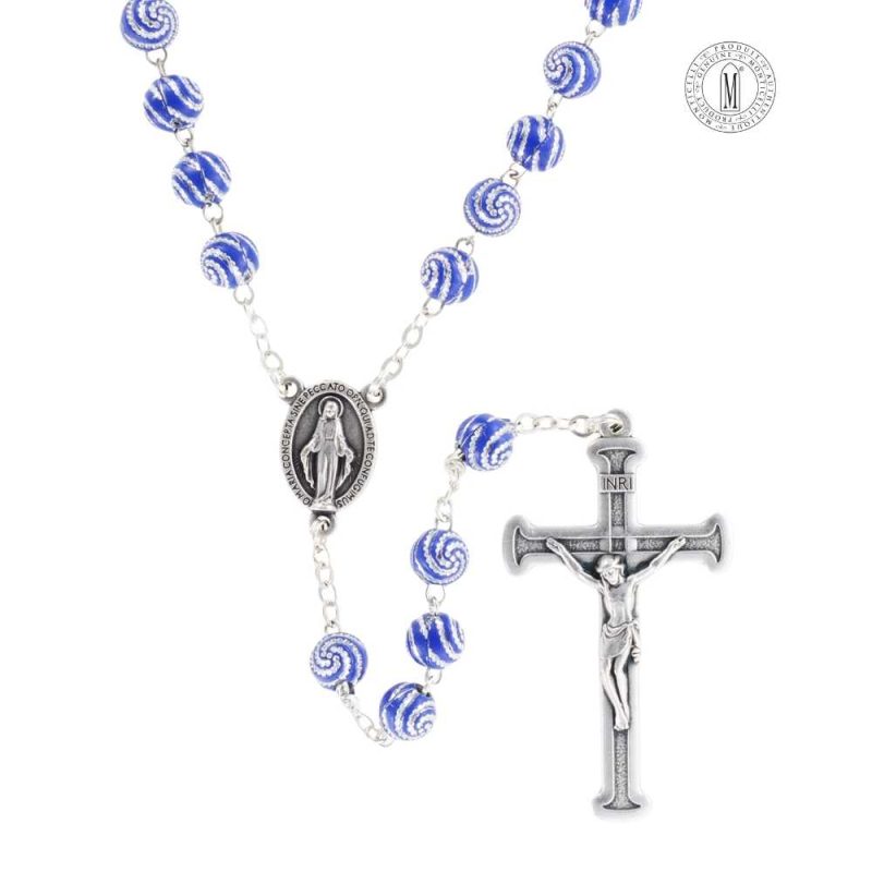 Rosary RN167-8 – 8mm Blue Beads with Rhinestones – 49 cm (19¼") Made in Italy. Minimum order 4 pcs.