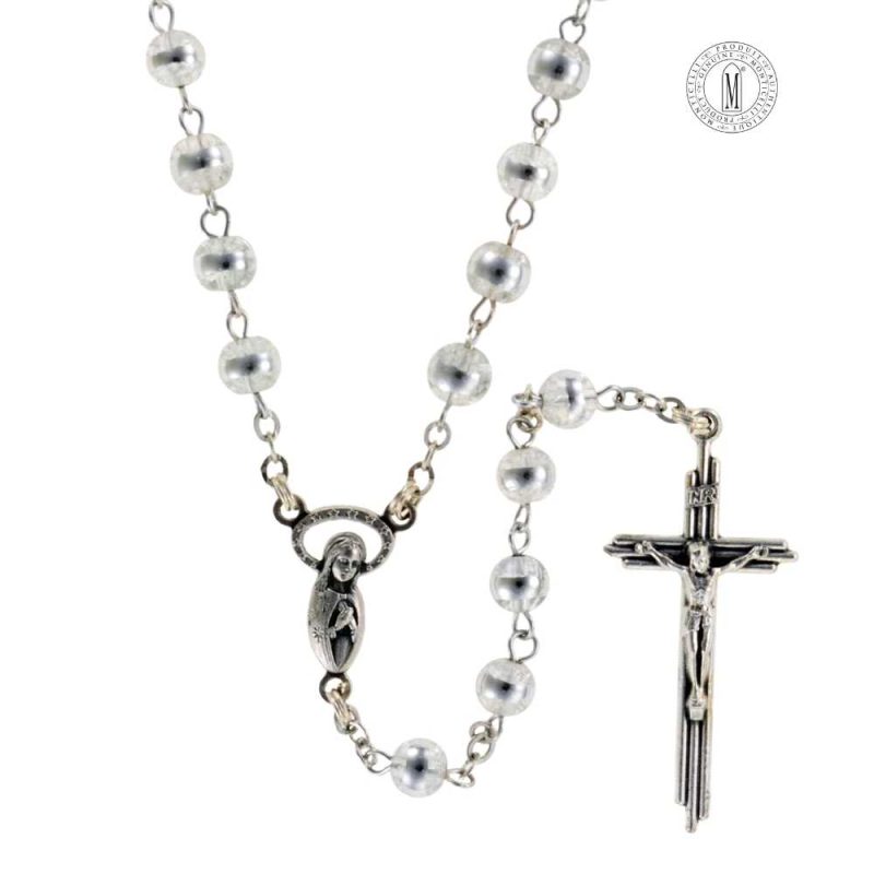 Rosary RN52F15 – Moonstone (glass) beads mm.6 with Metallic Band – 47 cm.-18½"-Made in Italy. Minimum order 4 pcs.