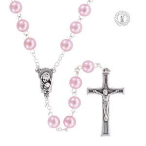Rosary RN7-6 Pink Pearl & Silver-Plated Crucifix (Made in Italy)