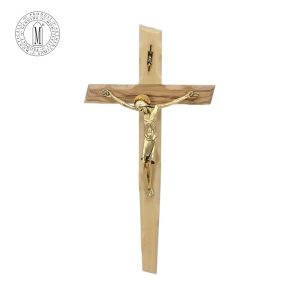 Olive Wood Crucifix 25 cm Gold-Plated Pewter Made in Italy